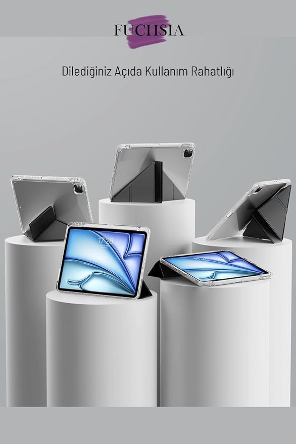 11. Nesil A16 2025 ile Uyumlu 11 inç Kalem Bölmeli Standlı Fuchsia Tri Folding Tablet Kılıfı - Görsel 5