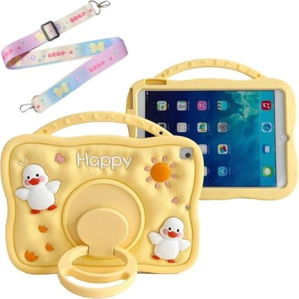 iPad 9. Nesil 10.2" ile uyumlu Kılıf Cute Dolls Standlı Eğlenceli 3D Karekterli Çocuk Kılıfı A2602 A2603 A2604 A2605 Duck-Sarı