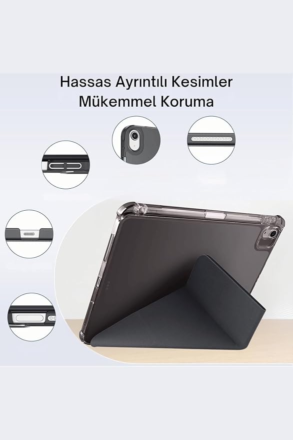 11. Nesil A16 2025 ile Uyumlu 11 inç Kalem Bölmeli Standlı Fuchsia Tri Folding Tablet Kılıfı - Görsel 3