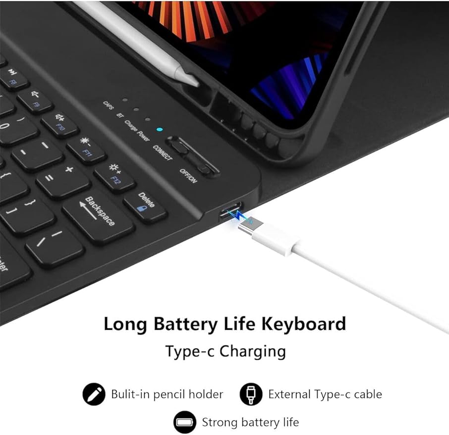 moveteck Pro 3.4.5.6. Nesil 12.9 inç Uyumlu Klavyeli Kılıf Kalem Bölmeli Bluetooth Kablosuz Klavye 2022, Lavander, Tek Ebat, klavyelikılıf-12.9-lavander - Görsel 4