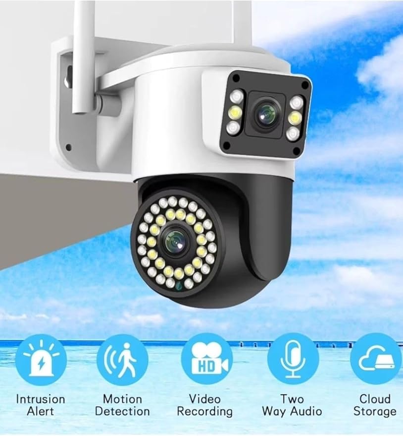 4MP Çift Lens IP Kamera - WiFi Açık Kapalı Otomatik İzleme, Su Geçirmez Kablosuz Güvenlik Ev Kamerası, Renkli Gece Görüş, Hareket Algılama - Görsel 5