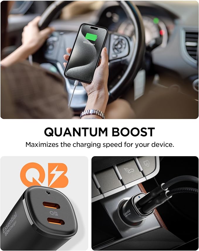 50W USB-C 2 Port Araç içi Hızlı Şarj Aleti PPS Desteği Akım Korumalı Güç Adaptörü Çakmaklık iPhone & Android & iPad & MacBook Type-C PD 3.0 30W + 20W EV502 - ACP08523 (Spigen TR Garantili) - Görsel 5