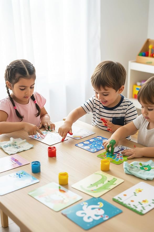 & FOLKS Silinebilir Parmak Boyası Aktivite Kartları - Wipe Clean Finger Paint Activity Cards - Fingerprint Activities - 16 Kart 32 Aktivite, Yeniden Kullanılabilir, 3 Yaş ve Üzeri - Görsel 3