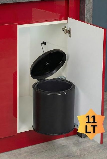 İçi Krom Metal Lüks Çöp Kovası 11 Lt, Otomatik Açılır Kapaklı, Paslanmaz