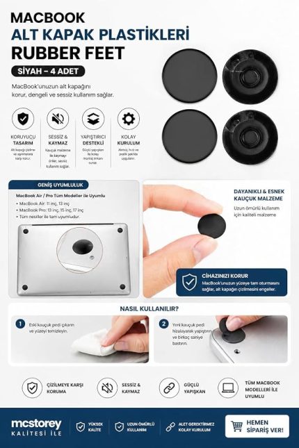 MacBook Air Pro uyumlu A1278 A1286 A1297 A1370 A1465 A1369 A1466 Alt Kapak Plastiği Rubber Feet Seti kaymaz taban yenileme parçası darbe önleyici tam uyum 2010-2017 Siyah