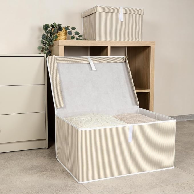 Home Çok Amaçlı Kapaklı Sandık Tipi Hurç Organizer – Büyük Boy Saklama Kutusu – Dolap İçi, Yatak Altı ve Baza Altı İçin Sert ve Dayanıklı Depolama Çözümü – Katlanabilir (Krem, 50x40x30 Cm) - Görsel 2
