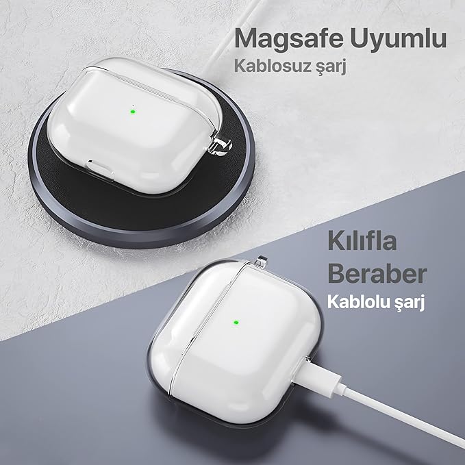 Airpods 3 ile Uyumlu (2021) Şeffaf Cyrstal Clear Ultra Berrak Silikon Kılıf - Alt Üst Ayrı (Airpods 3 2021) - Görsel 5