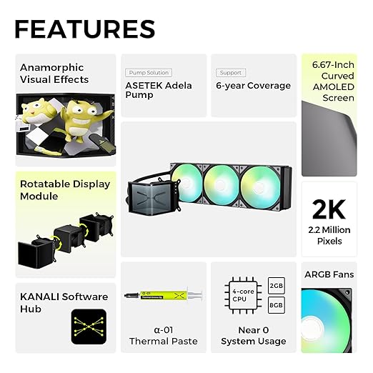 Panorama SE 360 ARGB 360 mm AIO Döner 6,5 inç AMOLED Kavisli Ekran 3D Anamorf Efekt Özelleştirilebilir AIO Soğutucu 360 mm Asetek Adela 280w TDP ARGB Fan Intel LGA 1851/1700/1200/115X - Görsel 2
