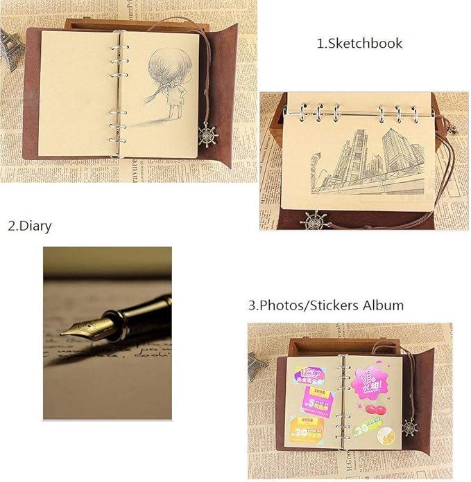 not defteri, MALEDEN Classic Spiral Bound Notebook doldurulabilir günlük, eskiz defteri, kız ve erkek çocuklar için yazmaya yönelik astarsız seyahat günlükleri hediyesi (gri) - Görsel 5