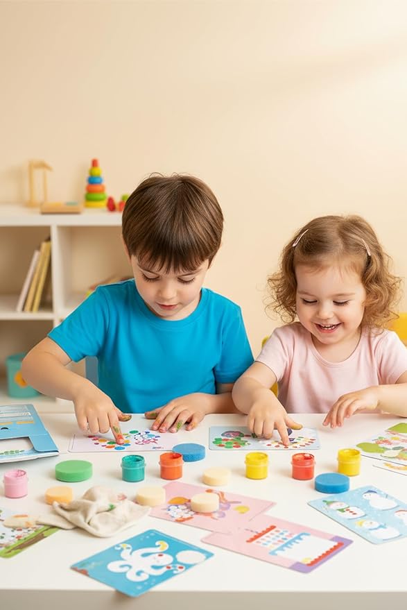 & FOLKS Silinebilir Parmak Boyası Aktivite Kartları - Wipe Clean Finger Paint Activity Cards - Fingerprint Activities - 16 Kart 32 Aktivite, Yeniden Kullanılabilir, 3 Yaş ve Üzeri - Görsel 2