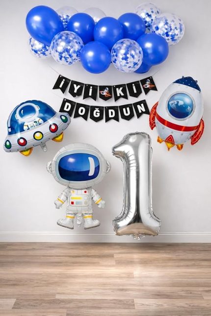 Gitti Uzay Konsepti Doğum Günü Parti Kutlama Seti; Astronot, Ufo Ve Uzay Gemisi Folyo Balon Set