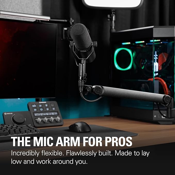 Wave Mic Arm Pro – 360° dönebilen mikrofon kolu, düşük profilli ve gazlı yaylı, mikrofonlar/Shure SM7B/HyperX QuadCast/Rode/Blue Yeti ve daha fazlası ile uyumlu – Yayın/Podcasting için | 3 kg'a kadar taşıyabilir, sessiz gazlı yay ayarı, gizli kablo kanalları, dolgulu kelepçe - Görsel 2