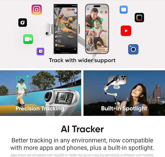 Flow 2 Plus Beyaz Yapay Zeka İzleyici Paketi - iPhone Android için Akıllı Telefon Sabitleyici, Yapay Zeka ve Grup İzleme, Dahili Tripod ve Selfie Çubuklu Gimbal, Vlog Seyahat için Hafif ve - Görsel 2