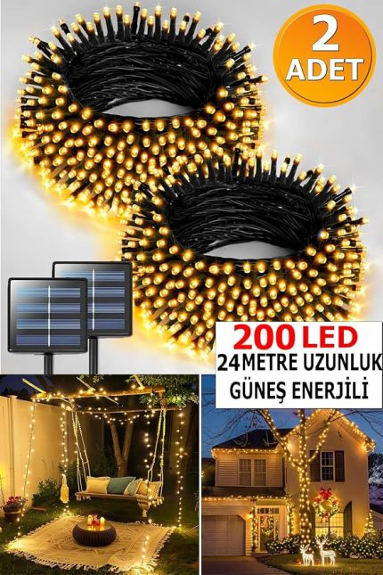 Enerjili 10 Metre 100 LED Dış Mekan Dekoratif Bahçe Işık Zinciri Sıcak Beyaz, 8 Farklı Işık Modu, Solar Led Aydınlatma Balkon, Çit, Ağaç, Teras ve Yılbaşı Süsleme (【2 Paket】)