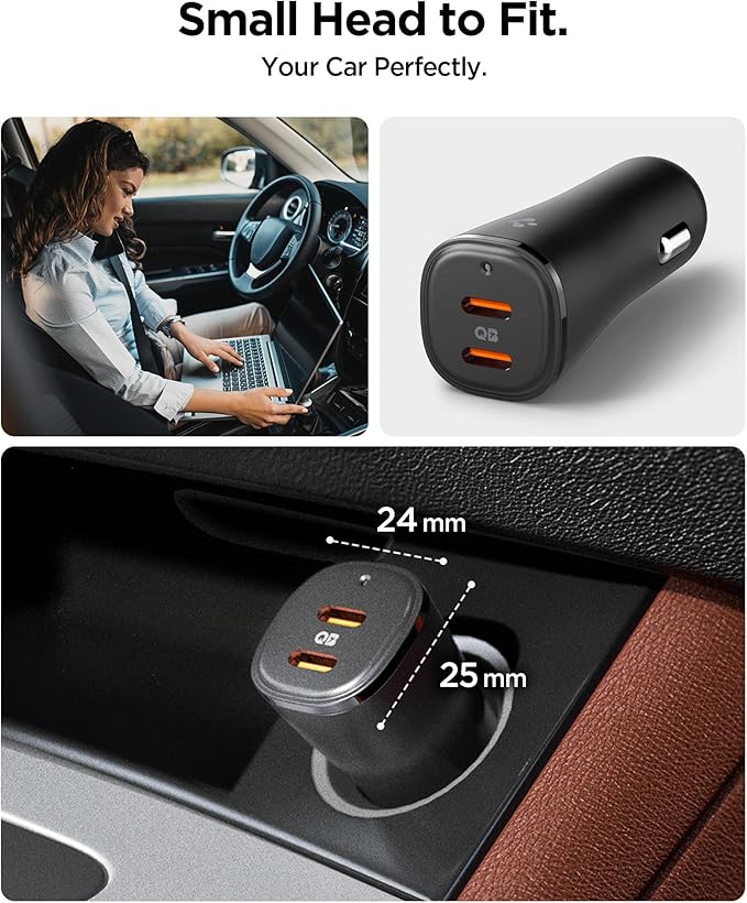 50W USB-C 2 Port Araç içi Hızlı Şarj Aleti PPS Desteği Akım Korumalı Güç Adaptörü Çakmaklık iPhone & Android & iPad & MacBook Type-C PD 3.0 30W + 20W EV502 - ACP08523 (Spigen TR Garantili) - Görsel 4