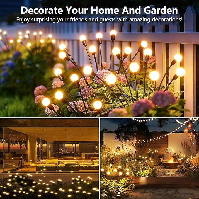 Ateşböceği Işıkları, 4'lü Paket 40 LED Solar Bahçe Işıkları, Güneş Enerjili Sallanan Bahçe Lambaları IP65 Su Geçirmez, Dış Mekan Gümrükleme için Güneş Işıkları Yard Peyzaj Yolu Veranda - Görsel 3