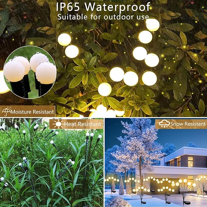 Ateşböceği Işıkları, 4'lü Paket 40 LED Solar Bahçe Işıkları, Güneş Enerjili Sallanan Bahçe Lambaları IP65 Su Geçirmez, Dış Mekan Gümrükleme için Güneş Işıkları Yard Peyzaj Yolu Veranda - Görsel 4
