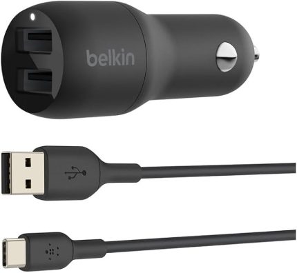 Boost Charge Çift USB Araç Şarj Cihazı 24 W + USB-A - USB-A kablosu (Çift USB-A Bağlantı Noktalı Şarj Cihazı)