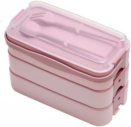 Home 1260 ml 3 Katlı 6 Bölmeli BPA'sız PP Plastik Sefer Taşıma ve Beslenme Çantası, Kilitli Bento Lunch Box, Mikrodalgaya Uygun, Çatal ve Kaşık Dahil (Pembe)