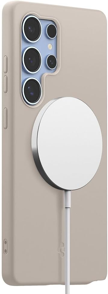 Galaxy S25 Ultra ile Uyumlu Magnet Kılıf Silicone Fit Mag Fit Kaymaz Silikon Bej Kapak - ACS09165 (Spigen TR Garantili) - Görsel 4