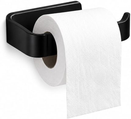 Banyo Siyah Lamalı Tuvalet Kağıtlığı, Hem Yapışkanlı Hem Vidalı Montajlı WC Kağıt Askılığı, Açık Uç Tasarımlı Banyo Tuvalet Kağıdı Tutucu, Mat Siyah Modern Kağıtlık