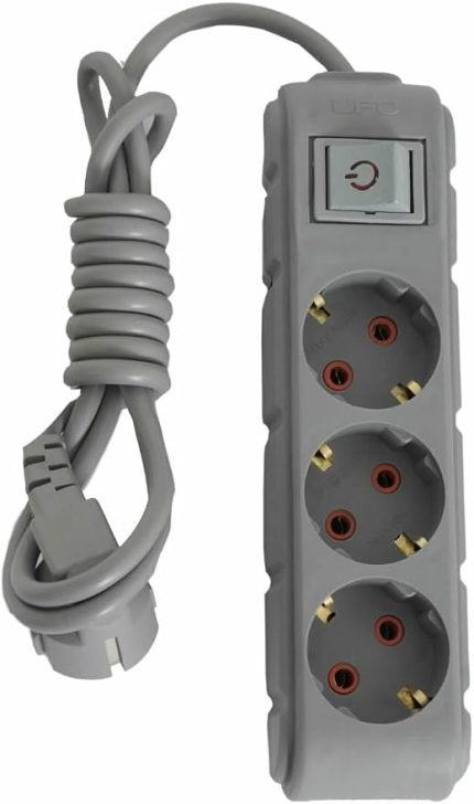3lü Anahtarlı Grup Priz 2 metre 16A 250V, Üçlü Topraklı Uzatma Kablosu 2 metre Gri Renk
