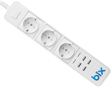 BP-01 Yüksek Akım Korumalı Hızlı Şarj Özellikli 4 USB Bağlantı Noktası 3'lü Priz Paneli Uzaktan Kontrollü, Sesli Komut Özellikli Ev, Ofis için Akıllı Priz