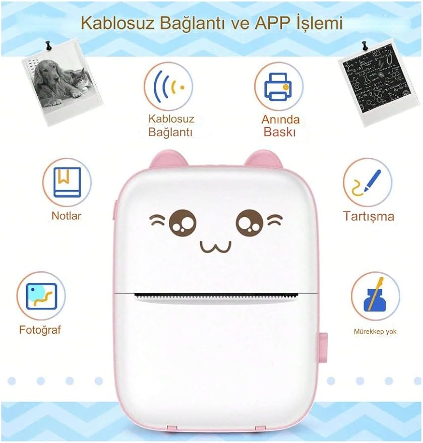 Yazıcı Taşınabilir,Mobil Fotoğraf Yazıcısı,Taşınabilir Mini Fotoğraf Yazıcısı,Kablosuz Fotoğraf Yazıcısı, Termal Yazıcı, Akıllı Telefon Bluetooth Yazıcı (Pembe) - Görsel 5