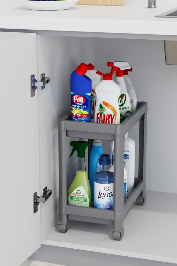 Life 2 Katlı Tekerlekli Tezgah Altı Gri Banyo Mutfak Rafı MIT1123 - Görsel 3