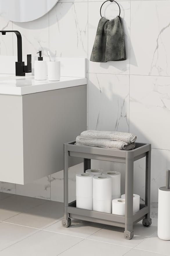 Life 2 Katlı Tekerlekli Tezgah Altı Gri Banyo Mutfak Rafı MIT1123 - Görsel 5