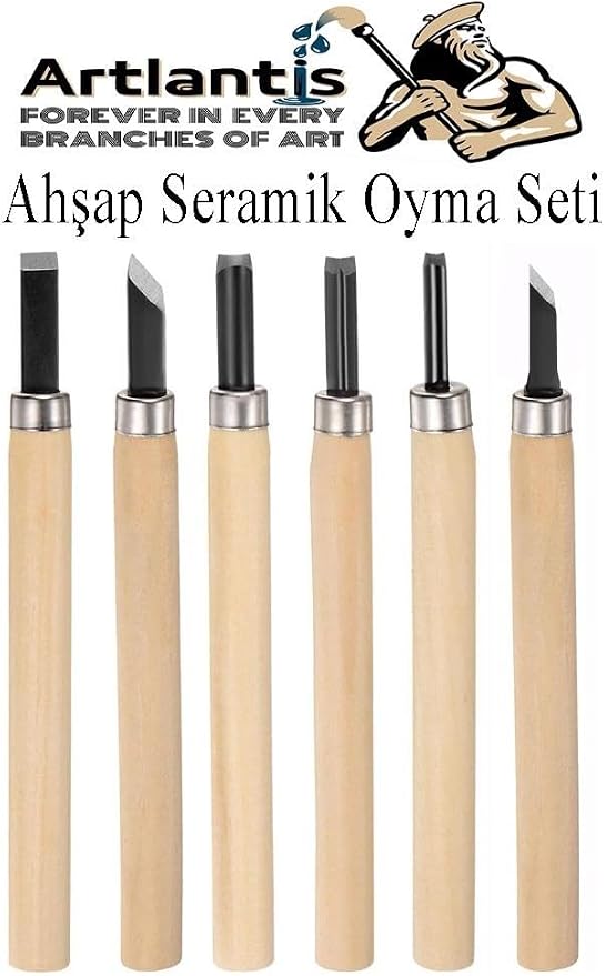 Seramik Oyma Seti 6 lı 1 Paket İskarpela Seti Paslanmaz Çelik Bıçaklı Ağaç Oyma Heykel Hobi Kretuar Gravür - Görsel 2