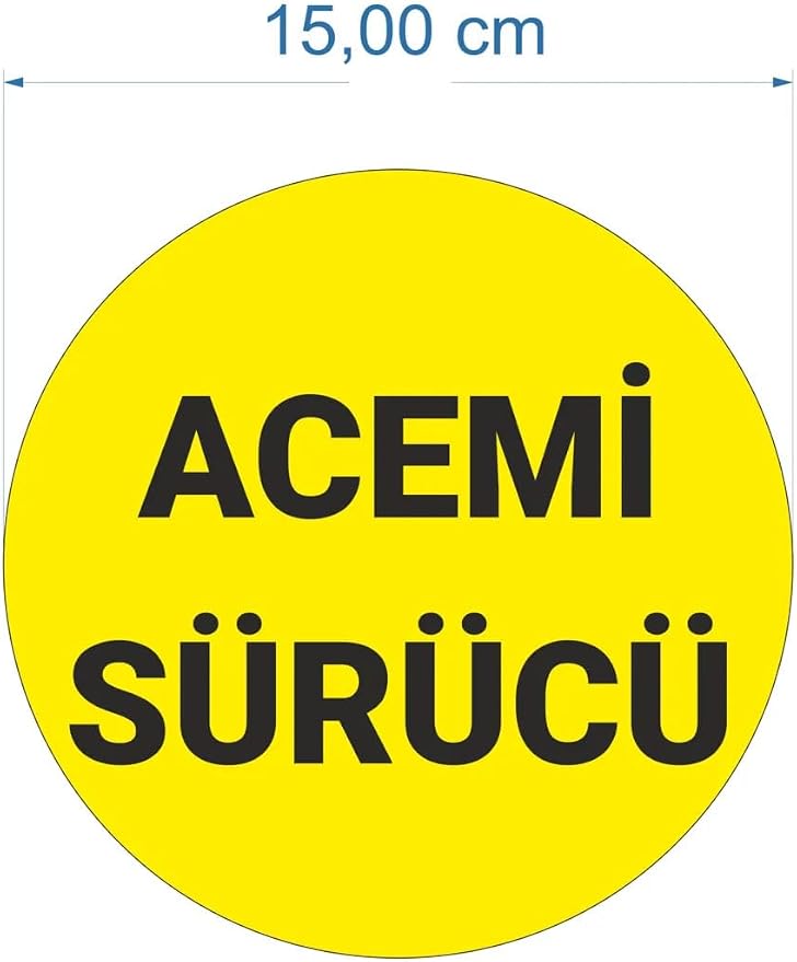 Tasarla Acemi Sürücü Yazılı Sticker Oto Sticker 15x15 Cm Sarı zemin siyah yazı - Görsel 2