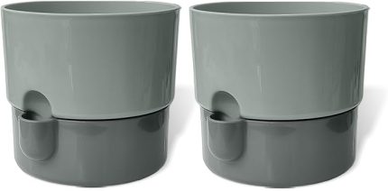Dora Saksı Tabaklı Çiçek Kaktüs Saksısı Parlak Plastik Saksı (2 Adet, Gri, 2L, 16cm)