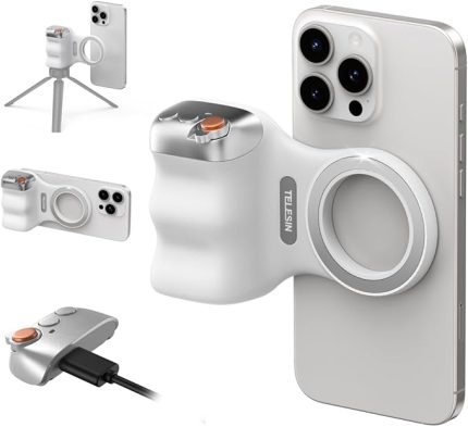Fun Shot Manyetik Telefon Kamera Kavrama iPhone ve Android için Çıkarılabilir Kablosuz Deklanşör Uzaktan Kumanda, 1/4" Tripod Vida, Konforlu Ergonomik Kamera Kavrama Kolu Tutucu
