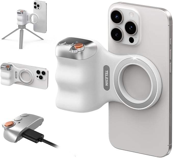 Fun Shot Manyetik Telefon Kamera Kavrama iPhone ve Android için Çıkarılabilir Kablosuz Deklanşör Uzaktan Kumanda, 1/4" Tripod Vida, Konforlu Ergonomik Kamera Kavrama Kolu Tutucu
