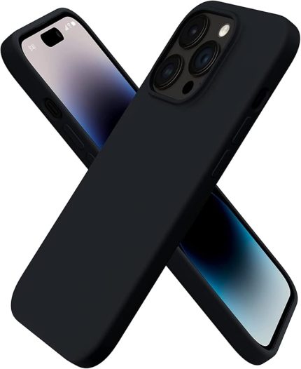 iPhone 14 Pro Max ile Uyumlu Kılıf, İçi Kadife Kaplamalı İnce Sıvı Silikon Tam Koruma Yumuşak Jel Silikon Kapak, Siyah