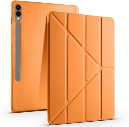 Galaxy Tab S7 Fe T735 / T737 / T730 12.4 İnç İle Uyumlu Üçgen Katlanilir Kalemlikli Standlı Akıllı Kılıf Turuncu