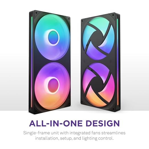 F280 RGB Core – 280 mm tekli çerçeve fan birimi 2 x 140 mm RGB fanlı – devir sayısı ve aydınlatma kontrolü – yüksek statik basınç ve hava akımı – fan başına 8 aRGB LED – siyah - Görsel 2