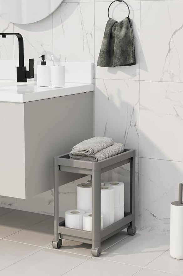 Life 2 Katlı Tekerlekli Tezgah Altı Gri Banyo Mutfak Rafı MIT1123 - Görsel 4
