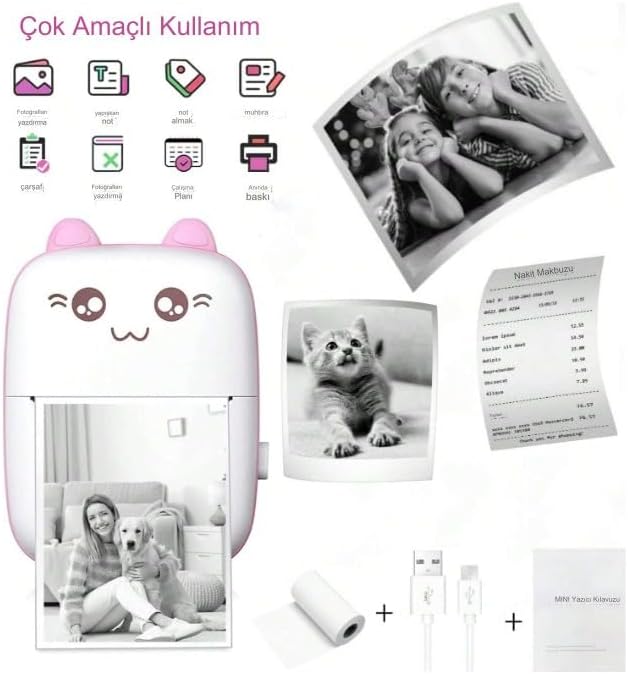 Yazıcı Taşınabilir,Mobil Fotoğraf Yazıcısı,Taşınabilir Mini Fotoğraf Yazıcısı,Kablosuz Fotoğraf Yazıcısı, Termal Yazıcı, Akıllı Telefon Bluetooth Yazıcı (Pembe) - Görsel 3