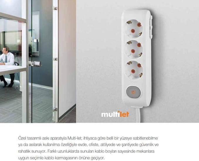Multi-Let 3lü Topraklı Kablolu Ç.K 5mt Priz, Beyaz - Görsel 4
