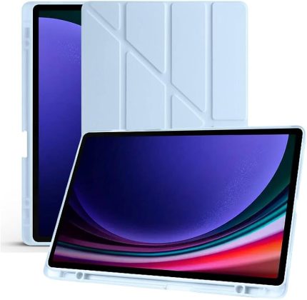 Galaxy Tab S9 Plus X810 / S9 FE Plus x610 12.4 İnç Uyumlu Akıllı Tablet Kılıfı – Katlanabilir Kapaklı, Kalemlikli, Stand Fonksiyonlu, Smart Cover Otomatik Uyandırma (Açık Mavi)