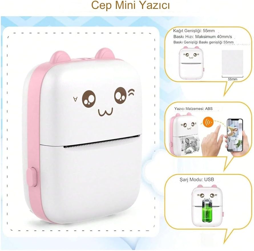 Yazıcı Taşınabilir,Mobil Fotoğraf Yazıcısı,Taşınabilir Mini Fotoğraf Yazıcısı,Kablosuz Fotoğraf Yazıcısı, Termal Yazıcı, Akıllı Telefon Bluetooth Yazıcı (Pembe) - Görsel 4