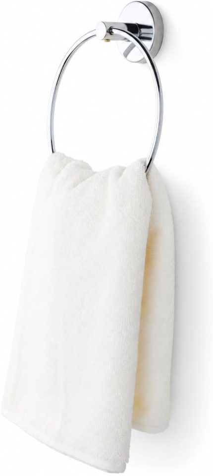 Banyo İris Krom Kaplama Halka Havluluk, Yapışkanlı ve Vidalı Montajlı Banyo Havlu Askısı, 35 mm Oval Bantlı, Parlak Yüzey