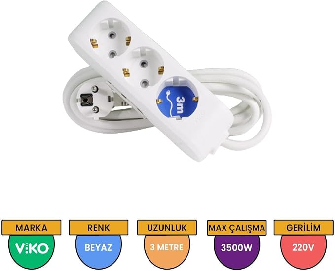 Multi-Let 3lü Topraklı Kablolu Ç.K 3mt Priz, Beyaz - Görsel 3