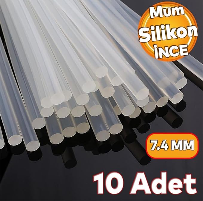adet mum sıcak silikon, 7mm - 30cm İnce Şeffaf Silikon - Görsel 4