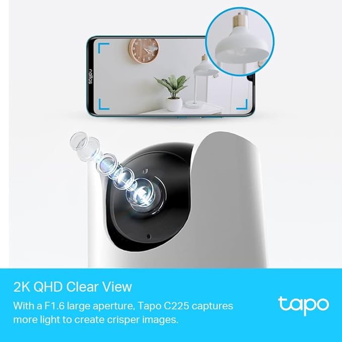 C225, 2K QHD Wi-Fi Güvenlik Kamerası, Yapay Zeka Desteği, Hareket Tespit ve Takibi, 360°, Renkli Gece Görüşü, Çift Yönlü Sesli İletişim, Bulut/Yerel Depolama, Bebek Ağlaması Tespiti - Görsel 2