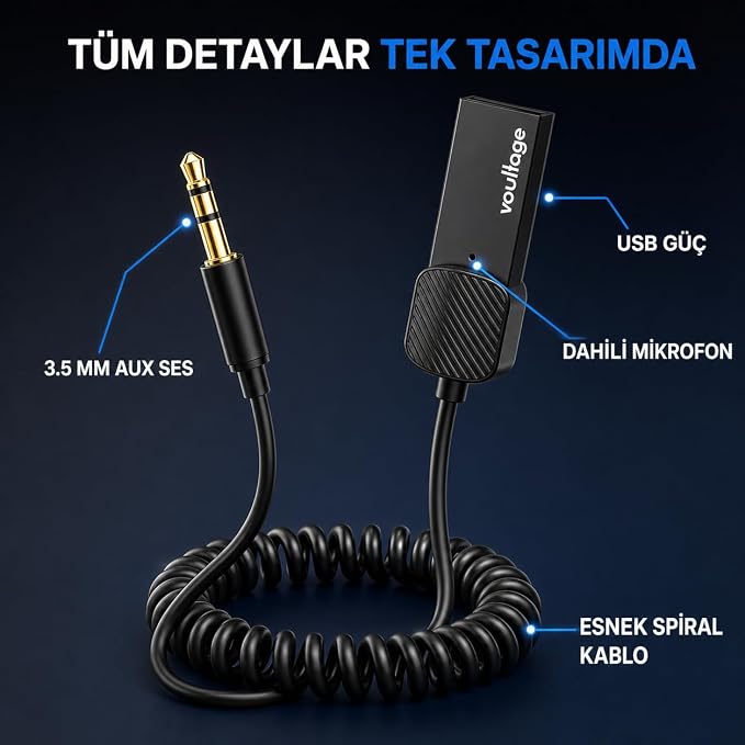 5.4 Araç AUX Adaptörü, 3.5 mm Jack Araç Ses Kiti - Görsel 2