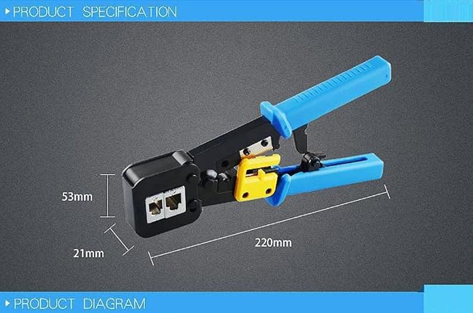 PX-8060Y RJ45/RJ11 CAT6 Yeni Nesil Jak Pense, 8P8C RJ45 ve 6P4C RJ11 Uyumlu Network Telefon Kablo Ucu Sıkma Pensesi, Kablo Kesme Soyma Kilitli Yaylı Jak Çakma Pense - Görsel 3