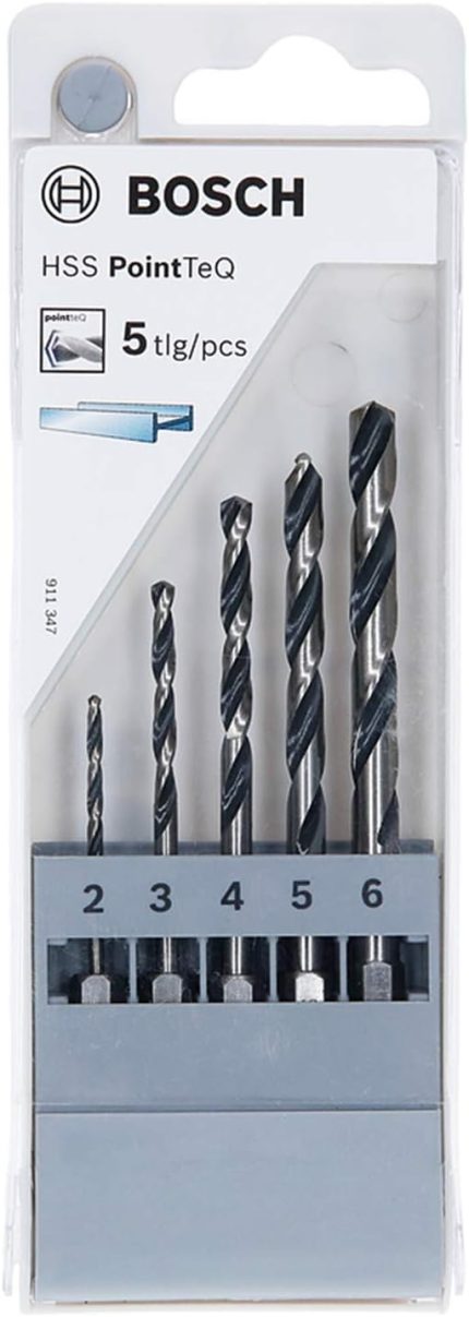 Professional 5 parçalı PointTeQ altıgen matkap seti (metal için, Ø: 2-6 mm, çalışma uzunluğu: 24-57 mm, toplam uzunluk: 60-98 mm, ¼ inç altıgen şaft, darbeli matkap ve matkap aksesuarı)
